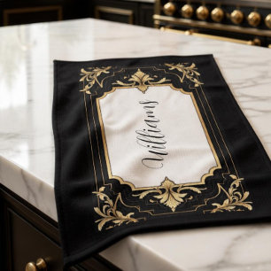 Art Deco Black & Gold Ornate Frame Kitchen Towel