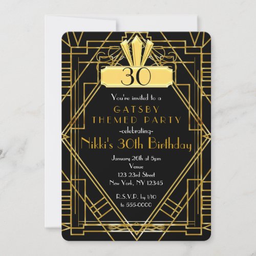 Art Deco Black  Gold Party Invitation