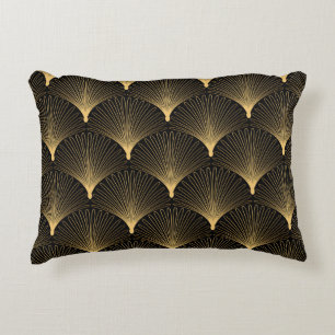 Art Deco: black gold pattern. Accent Pillow