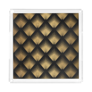 Art Deco, black gold pattern. Acrylic Tray