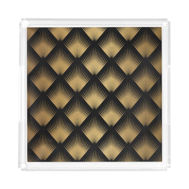 Art Deco, black gold pattern. Acrylic Tray (Front)
