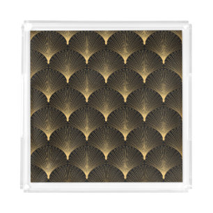 Art Deco: black gold pattern. Acrylic Tray