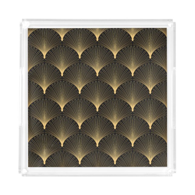 Art Deco: black gold pattern. Acrylic Tray (Front)
