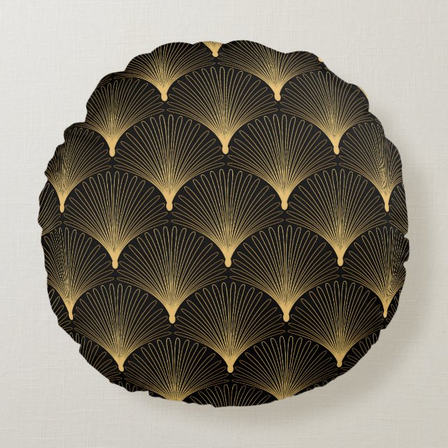 Art Deco: black gold pattern. Round Pillow (Front)