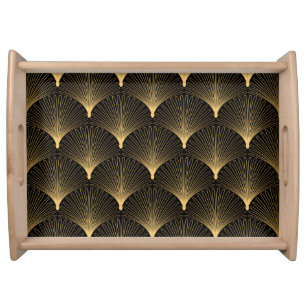 Art Deco: black gold pattern. Serving Tray