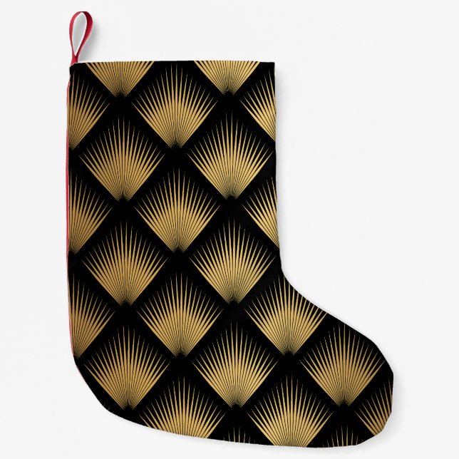 Art Deco, black gold pattern. Small Christmas Stocking (Front)