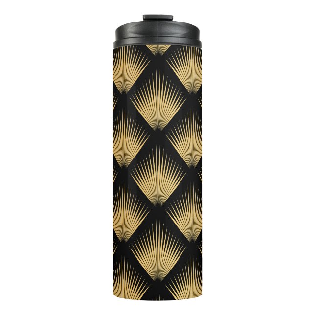 Art Deco, black gold pattern. Thermal Tumbler (Front)