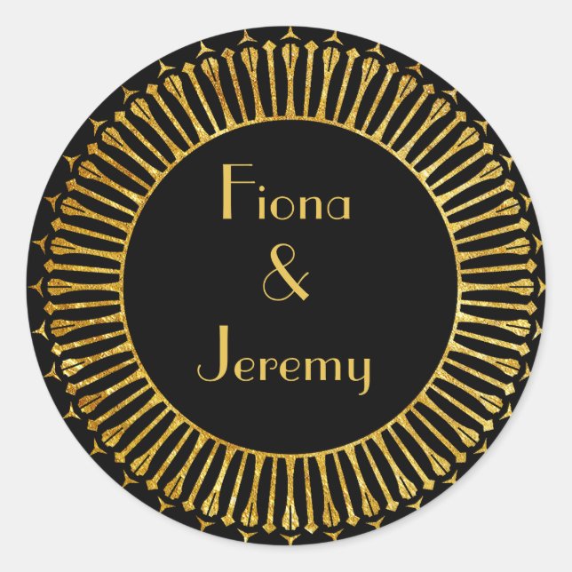 Art Deco Black & Gold Personalized Wedding Seals (Front)