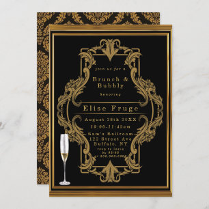 Art Deco Black Gold Royal Brunch & Bubbly Invitation