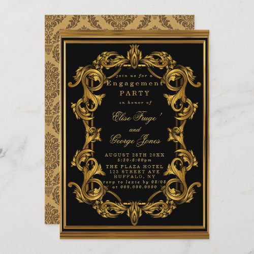 Art Deco Black Gold Royal Engagement Party  Invita Invitation
