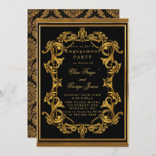 Art Deco Black Gold Royal Engagement Party Invitation