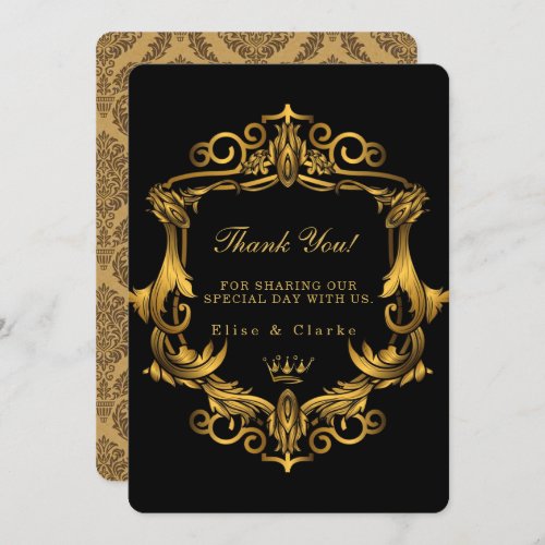 Art Deco Black Gold Royal Wedding Thank You Cards