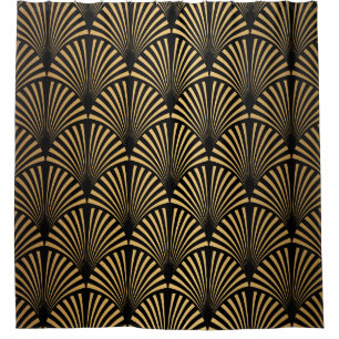 Art Deco: Black Gold Scales. Shower Curtain