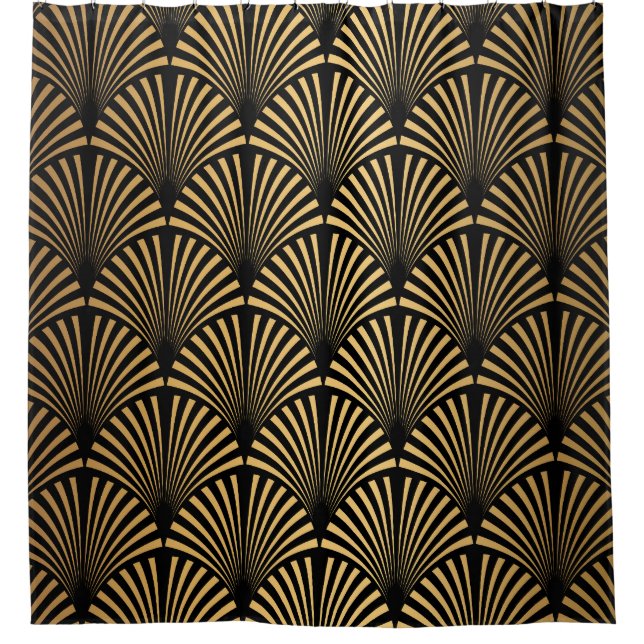 Art Deco: Black Gold Scales. Shower Curtain (Front)