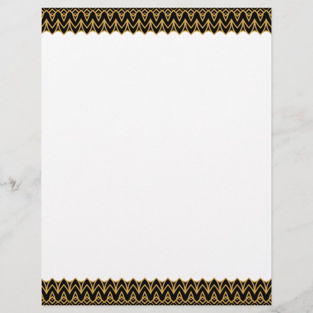 Art Deco Black & Gold Scalloped Borders Stationery (Front)