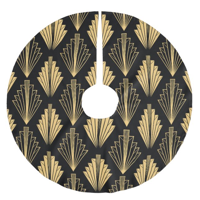 Art Deco Black Gold: Seamless Brushed Polyester Tree Skirt (Front)