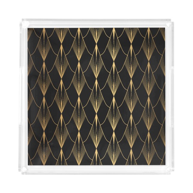 Art Deco: Black Gold Seamless Luxury Acrylic Tray (Front)