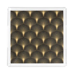 Art Deco Black Gold: Seamless Luxury Acrylic Tray