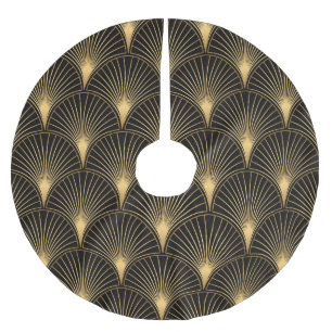 Art Deco Black Gold: Seamless Luxury Brushed Polyester Tree Skirt
