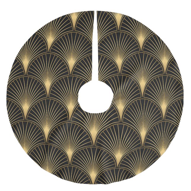 Art Deco Black Gold: Seamless Luxury Brushed Polyester Tree Skirt (Front)