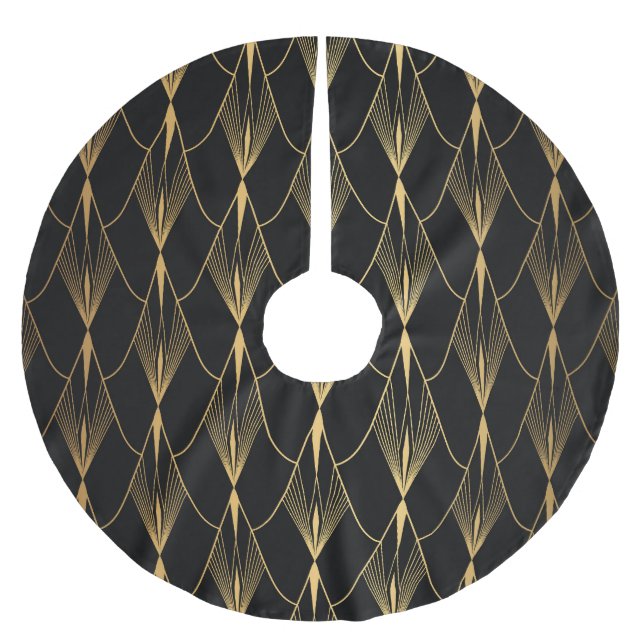 Art Deco: Black Gold Seamless Luxury Brushed Polyester Tree Skirt (Front)
