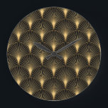 Art Deco Black Gold: Seamless Luxury Large Clock<br><div class="desc">Art Deco Pattern. Seamless black and gold background. Metallic shells or scales lace ornament. Minimalistic geometric design. Vintage lines. 1920-30s motifs. Luxury vintage illustration Art Deco Luxury: Black and Gold Vintage Elegance. Dive into the elegance of an Art Deco masterpiece. art, deco, pattern, ornament, background, illustration, texture, decor, vintage, gold,...</div>