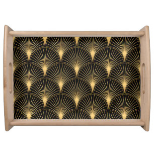 Art Deco Black Gold: Seamless Luxury Serving Tray