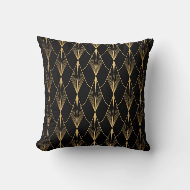 Art Deco: Black Gold Seamless Luxury Throw Pillow (Front)