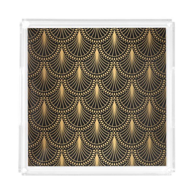Art Deco, black gold, seamless pattern. Acrylic Tray (Front)