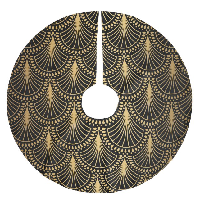 Art Deco, black gold, seamless pattern. Brushed Polyester Tree Skirt (Front)