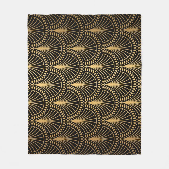 Art Deco, black gold, seamless pattern. Fleece Blanket (Front)