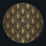 Art Deco, black gold, seamless pattern. Large Clock<br><div class="desc">Art Deco Pattern. Seamless black and gold background. Scales or shells crisscross lace ornament. Minimalistic geometric design. Vintage lines. 1920-30s motifs. Luxury vintage illustration Immerse in Art Deco with black and gold geometric lines. A luxurious vintage touch. Step into the elegance of the Art Deco era with this black and...</div>
