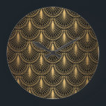 Art Deco, black gold, seamless pattern. Large Clock<br><div class="desc">Art Deco Pattern. Seamless black and gold background. Scales or shells crisscross lace ornament. Minimalistic geometric design. Vintage lines. 1920-30s motifs. Luxury vintage illustration Immerse in Art Deco with black and gold geometric lines. A luxurious vintage touch. Step into the elegance of the Art Deco era with this black and...</div>