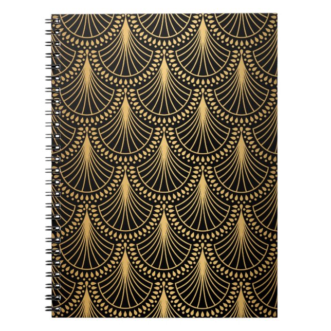 Art Deco, black gold, seamless pattern. Notebook (Front)