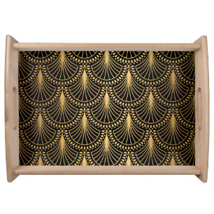 Art Deco, black gold, seamless pattern. Serving Tray