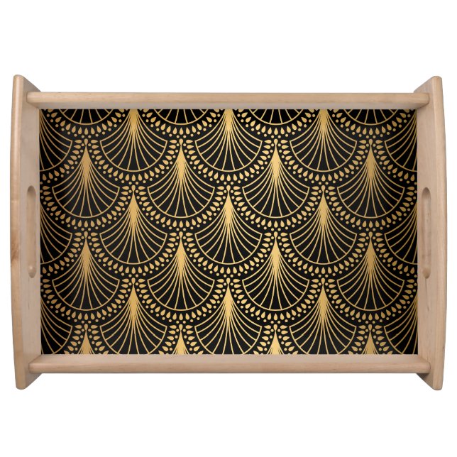 Art Deco, black gold, seamless pattern. Serving Tray (Front)