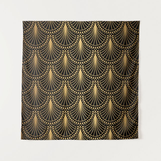 Art Deco, black gold, seamless pattern. Tapestry (Front)