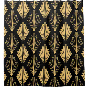 Art Deco Black Gold: Seamless Shower Curtain