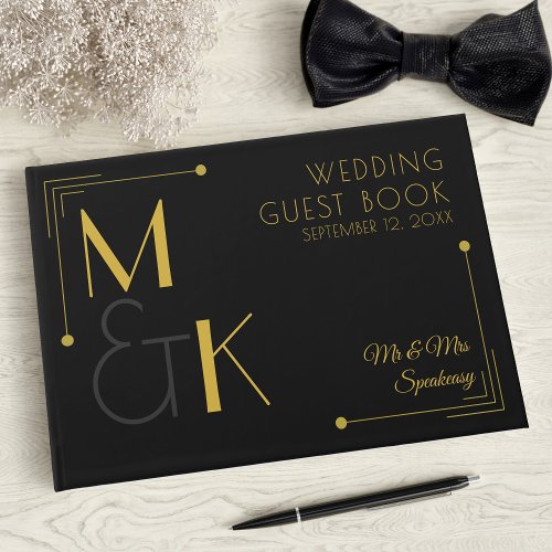 Art Deco Black Gold Speakeasy Wedding Guest Book