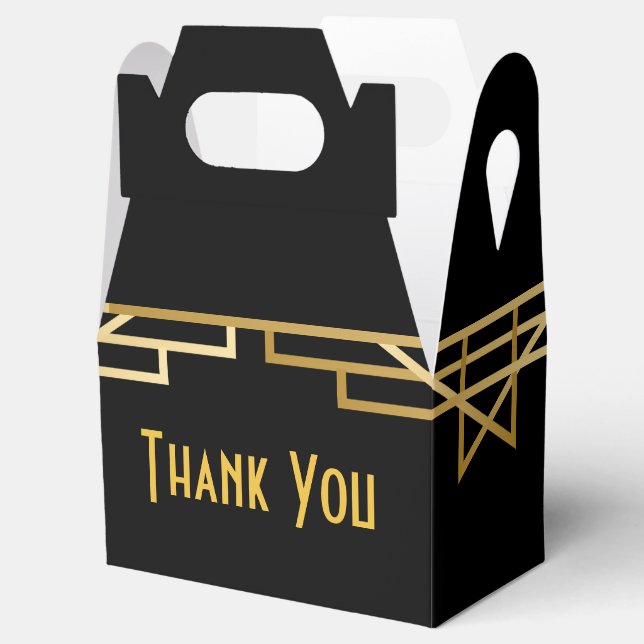 Art Deco Black & Gold Thank You Gatsby Wedding Favor Boxes (Opened)