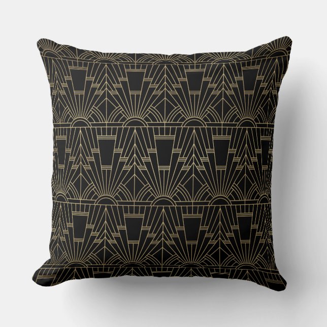 Art Deco Black Gold Throw Pillow (Front)