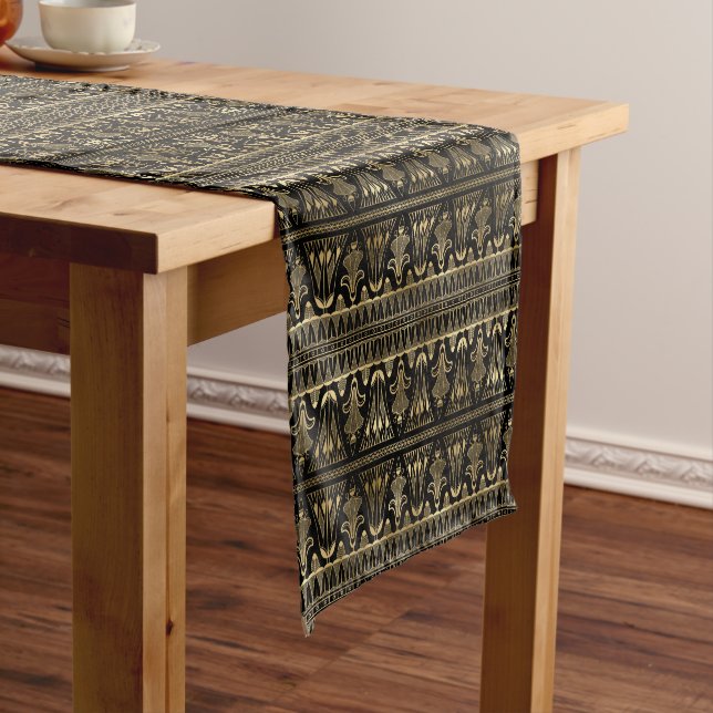 art deco black gold tiled pattern short table runner (In Situ)