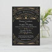 Art Deco Black & Gold Wedding Invitation (Standing Front)