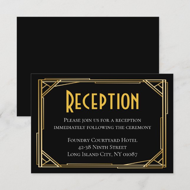 Art Deco Black Gold Wedding Reception Great Gatsby Invitation (Front/Back)