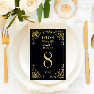 Art Deco Black Gold Wedding Table Number Card