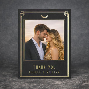 Art Deco black gold wedding thank you Postcard