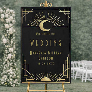 Art Deco black & Gold Wedding welcome sign