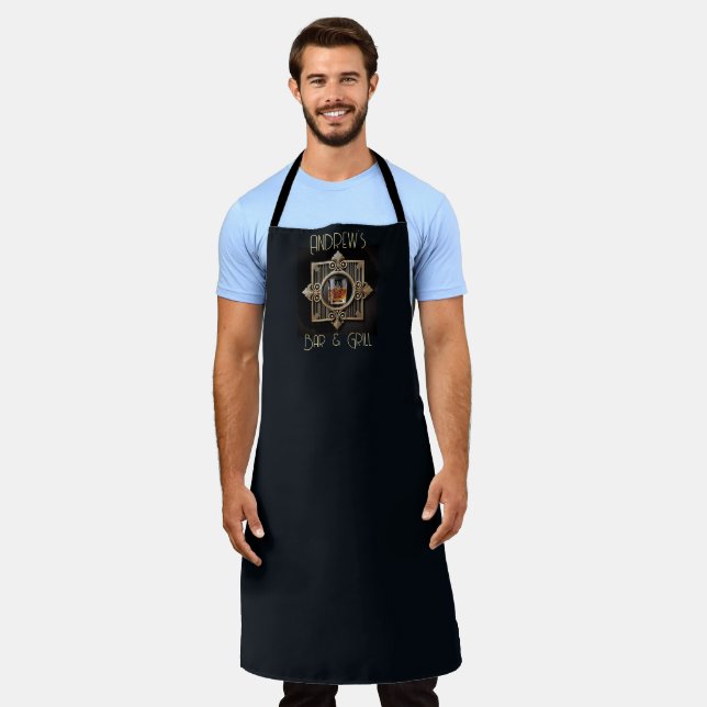 Art Deco, Black & Gold Whiskey Logo Bar & Grill Apron (Worn)
