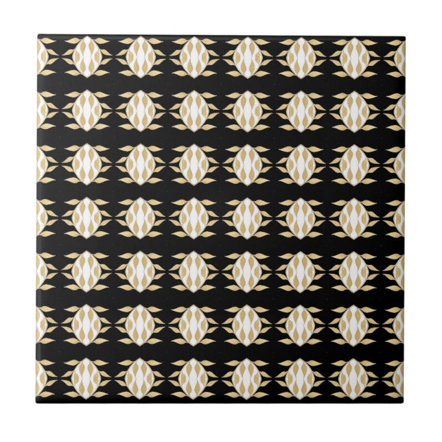 Art Deco Black Gold White Graphic Pattern Ceramic Tile (Front)
