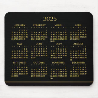 Art Deco Black Gold Yearly Calendar 2025 Mouse Pad